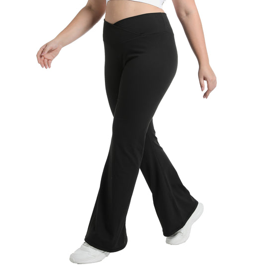 Funidos Plus Size Yoga Flare Pants for Women High V-Waist Tummy Control Pocket Lounge Wide Leg Fitness Athletic Wear