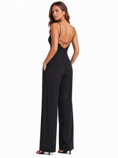 Sunzel Women's Dressy Casual Wide Leg Jumpsuit Open Back One Piece Outfit