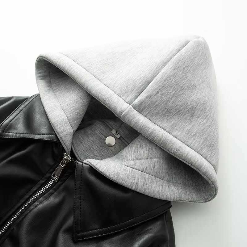 Sunzel Womens Hooded Bomber Jacket Cropped Black Zip Up Coat, Oversized Moto Style Casual Fall Winter Outerwear with Pockets