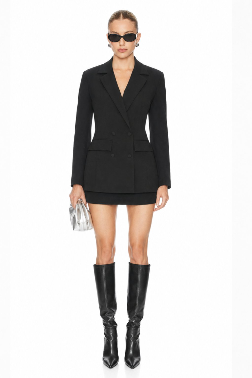 Sunzel Womens Black Double Breasted Blazer Coat Slim Fit Lapel Long Sleeve Dressy Office Jacket with Flap Pockets