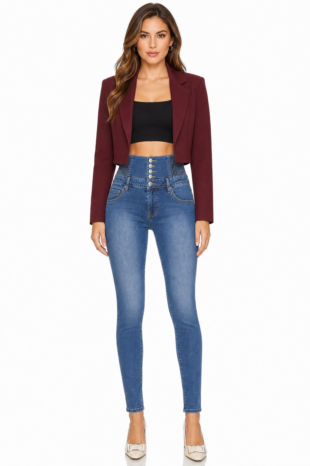Sunzel Women's High Waisted Skinny Jeans Button Fly Stretch Denim Pants, Tummy Control Slim Fit Jeggings, Butt Lifting Back Seam, Ankle Length Jeans with Pockets