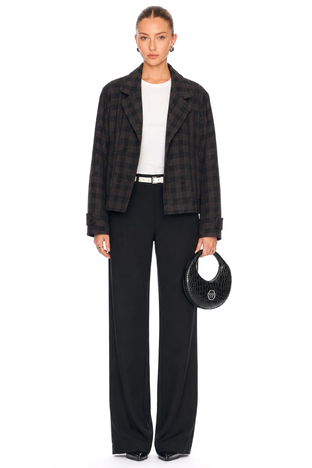 Sunzel Womens Plaid Blazer Jacket Cropped Double Breasted Coat, Wool Like Short Fall Winter Outerwear with Pockets