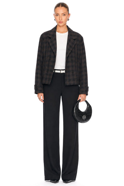 Sunzel Womens Plaid Blazer Jacket Cropped Double Breasted Coat, Wool Like Short Fall Winter Outerwear with Pockets