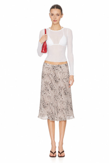 Sunzel Women's High Waisted Leopard Midi Skirt Flowy A Line Skirt, Sheer Overlay Animal Print Skirt for Going Out Party