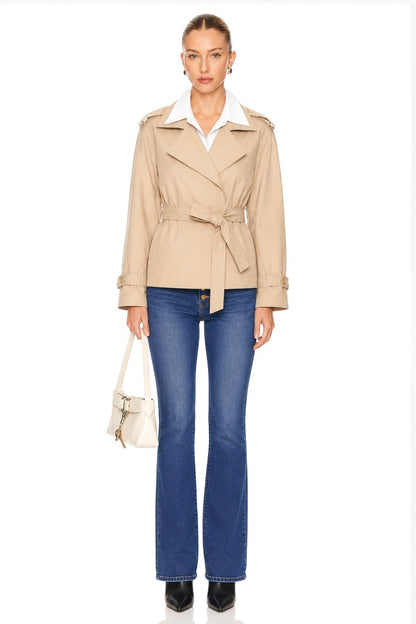 Sunzel Womens Beige Short Trench Coat Belted Lapel Button Front Fall Jacket with Pockets
