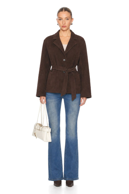 Sunzel Womens Brown Suede Look Short Trench Coat Belted Lapel Button Front Fall Jacket with Pockets