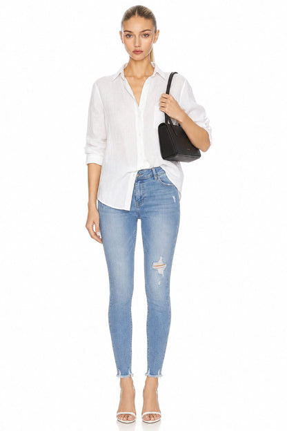 Sunzel Womens Crossover Skinny Jeans Stretch Denim Pants, Ripped Ankle Jeans Light Wash High Waist Casual Going Out Denim