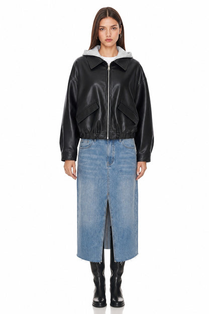 Sunzel Womens Denim Midi Skirt High Waisted Jean Skirt, Front Slit A Line Long Denim Skirt with Pockets Raw Hem Fall Outfit