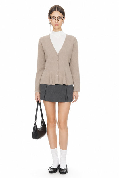 Sunzel Womens Sweater Coat V Neck Button Down Knit Cardigan Peplum Hem Long Sleeve Fall Winter Dressy Casual Jacket