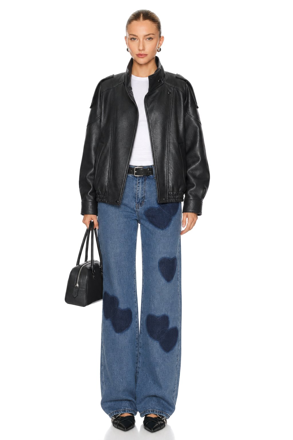 Sunzel Womens Heart Patch Wide Leg Jeans High Waisted Baggy Denim Pants Y2K Vintage Casual