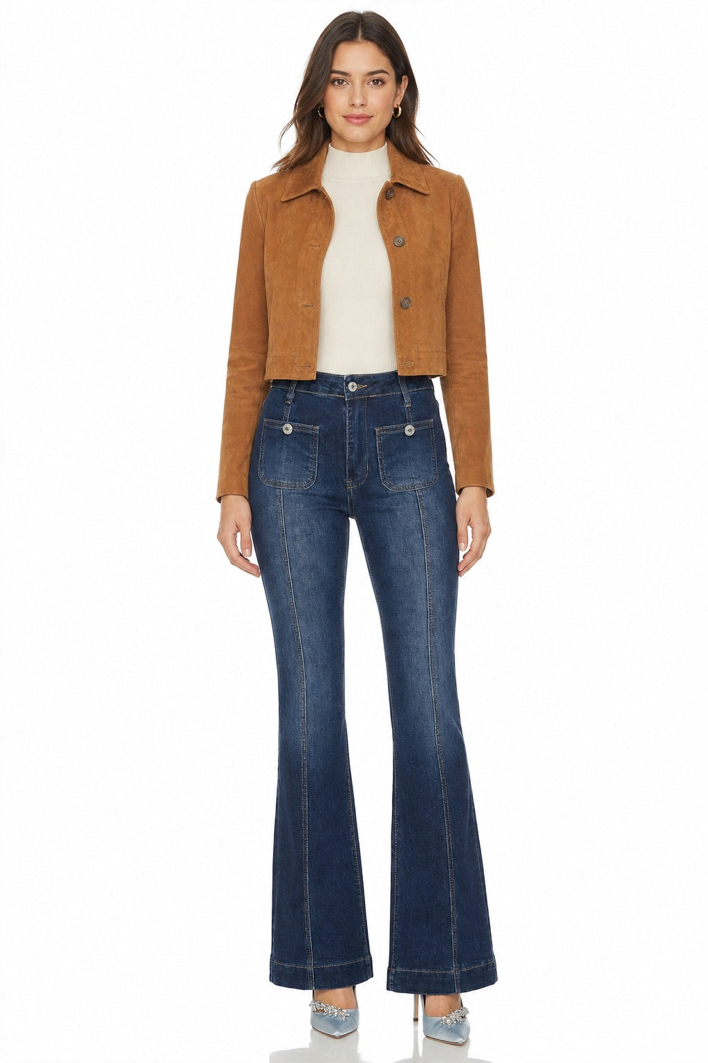 Sunzel Womens Contrast Stitch Flare Jeans High Waisted Denim Pants, Dark Wash Bootcut Jeans with Front Patch Pockets