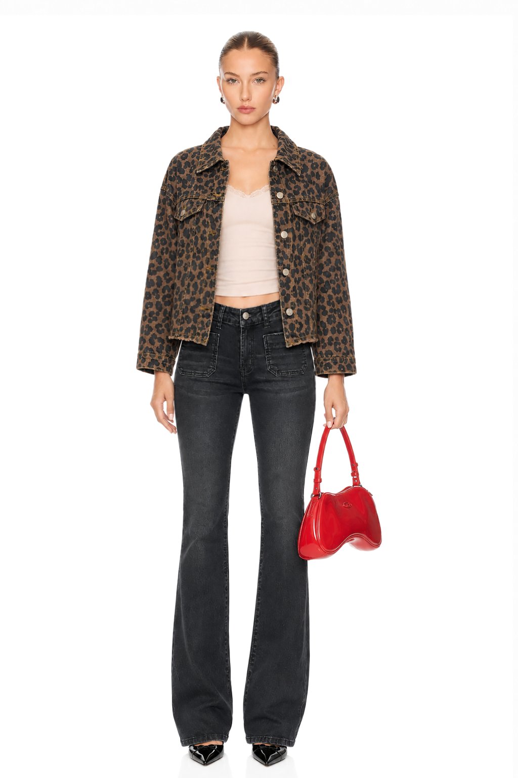 Sunzel Womens Leopard Denim Jacket Cropped Jean Trucker Jacket Button Down Fall Casual Coat