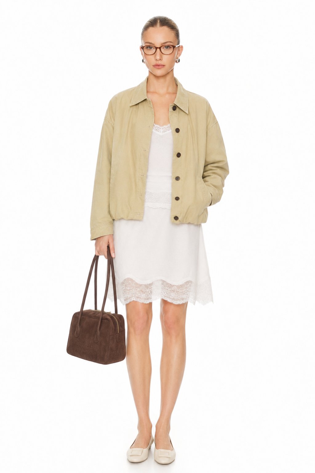 Sunzel Womens Button Down Jacket Beige Khaki Short Fall Coat, Collared Lightweight Casual Outerwear Long Sleeve with Side Pockets