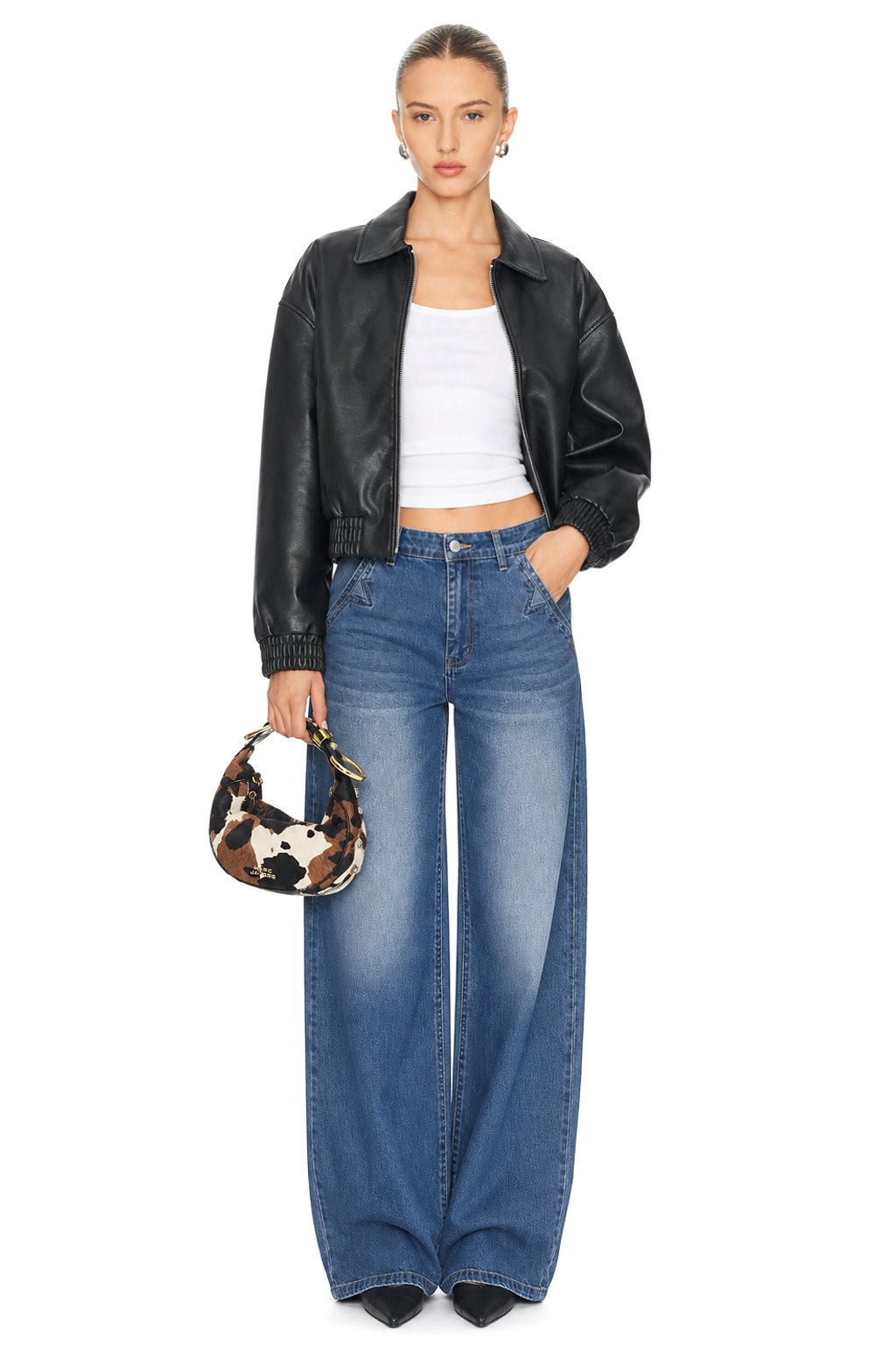 Sunzel Womens Embroidered Wide Leg Jeans High Waisted Denim Pants Pocket Smoothing Loose Stretch Casual Jeans