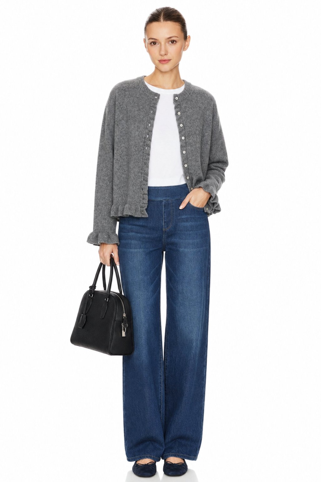 Sunzel Womens Wide Leg Denim Pants Pull On Jeans, High Waist Elastic Waist Stretch Palazzo Jeans with Pockets