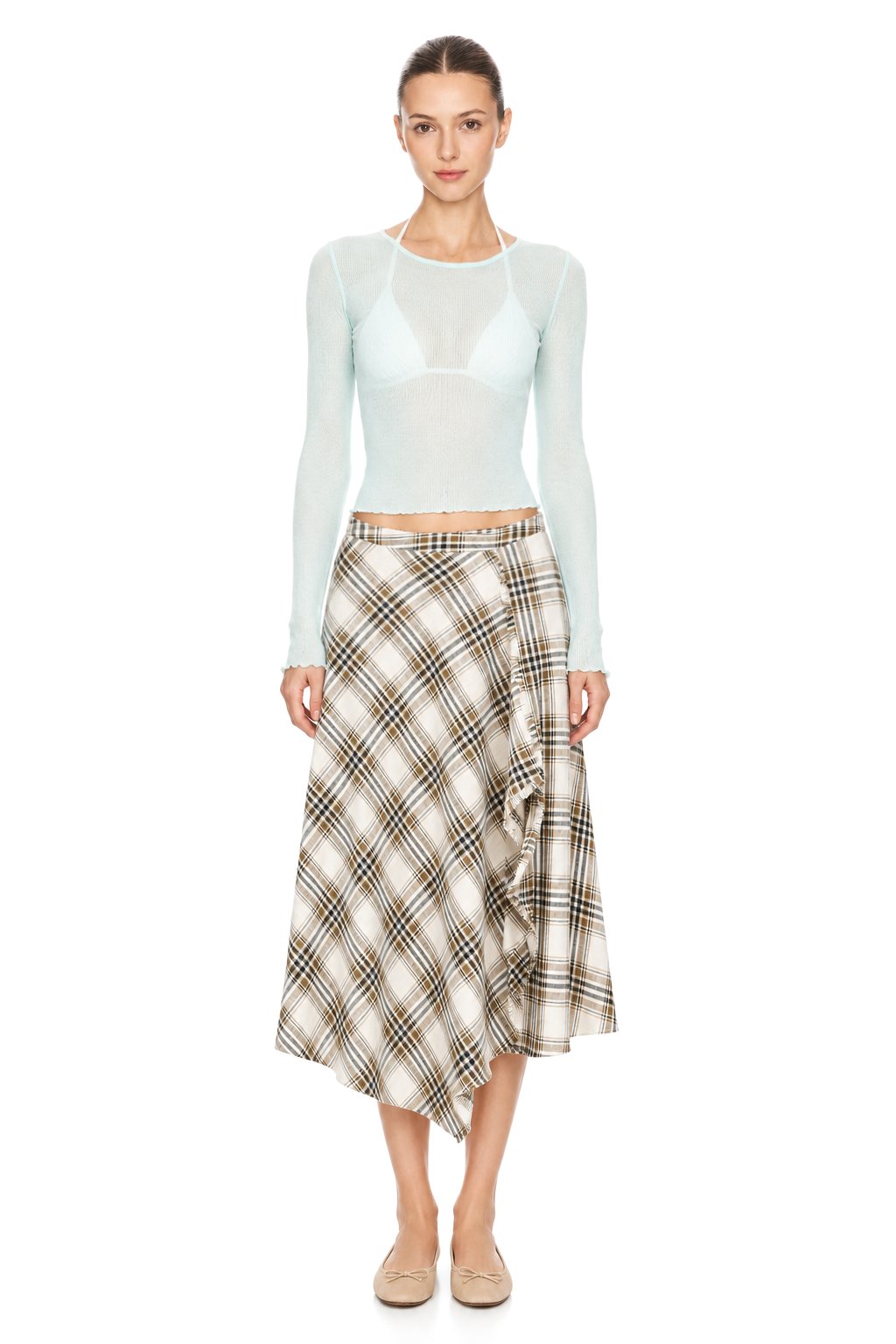 Sunzel Women's Plaid Midi Skirt High Waisted A Line Skirt, Asymmetrical Wrap Front Flowy Fall Casual Going Out Skirt