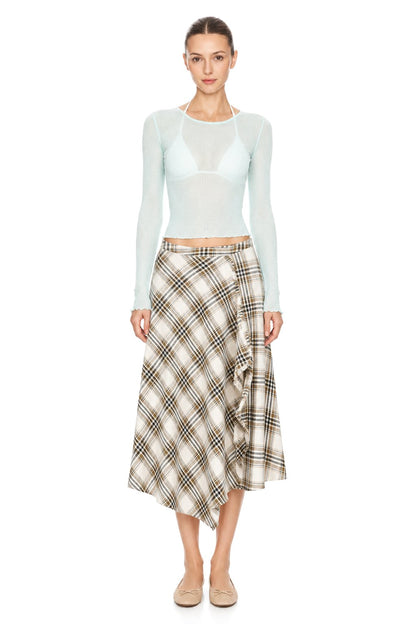 Sunzel Women's Plaid Midi Skirt High Waisted A Line Skirt, Asymmetrical Wrap Front Flowy Fall Casual Going Out Skirt