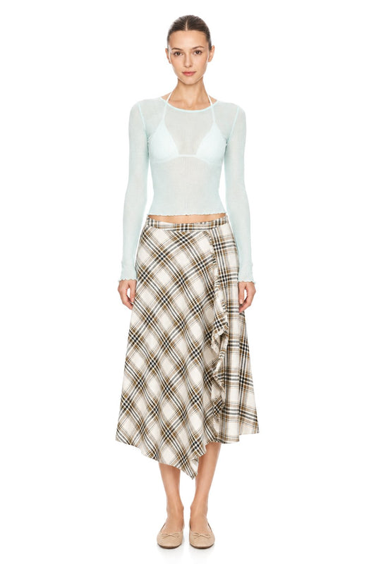 Sunzel Women's Plaid Midi Skirt High Waisted A Line Skirt, Asymmetrical Wrap Front Flowy Fall Casual Going Out Skirt