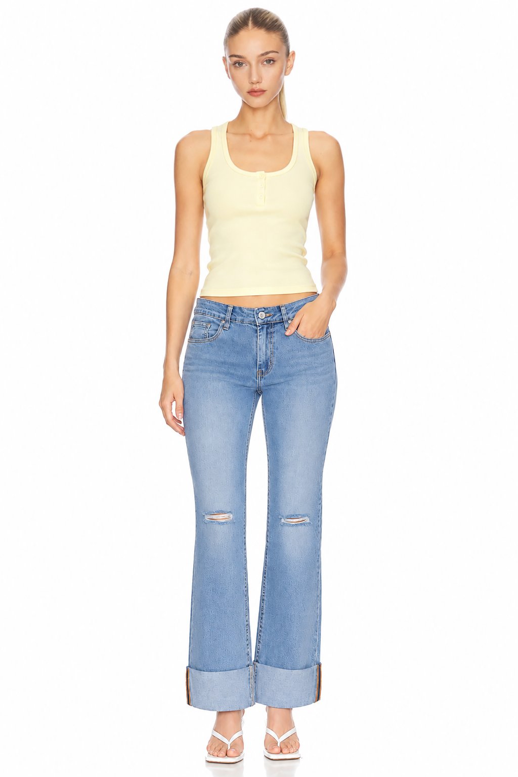 Sunzel Womens Cuffed Straight Leg Jeans High Waisted Distressed Denim Pants, Rolled Hem Casual Jean Pants with Pockets
