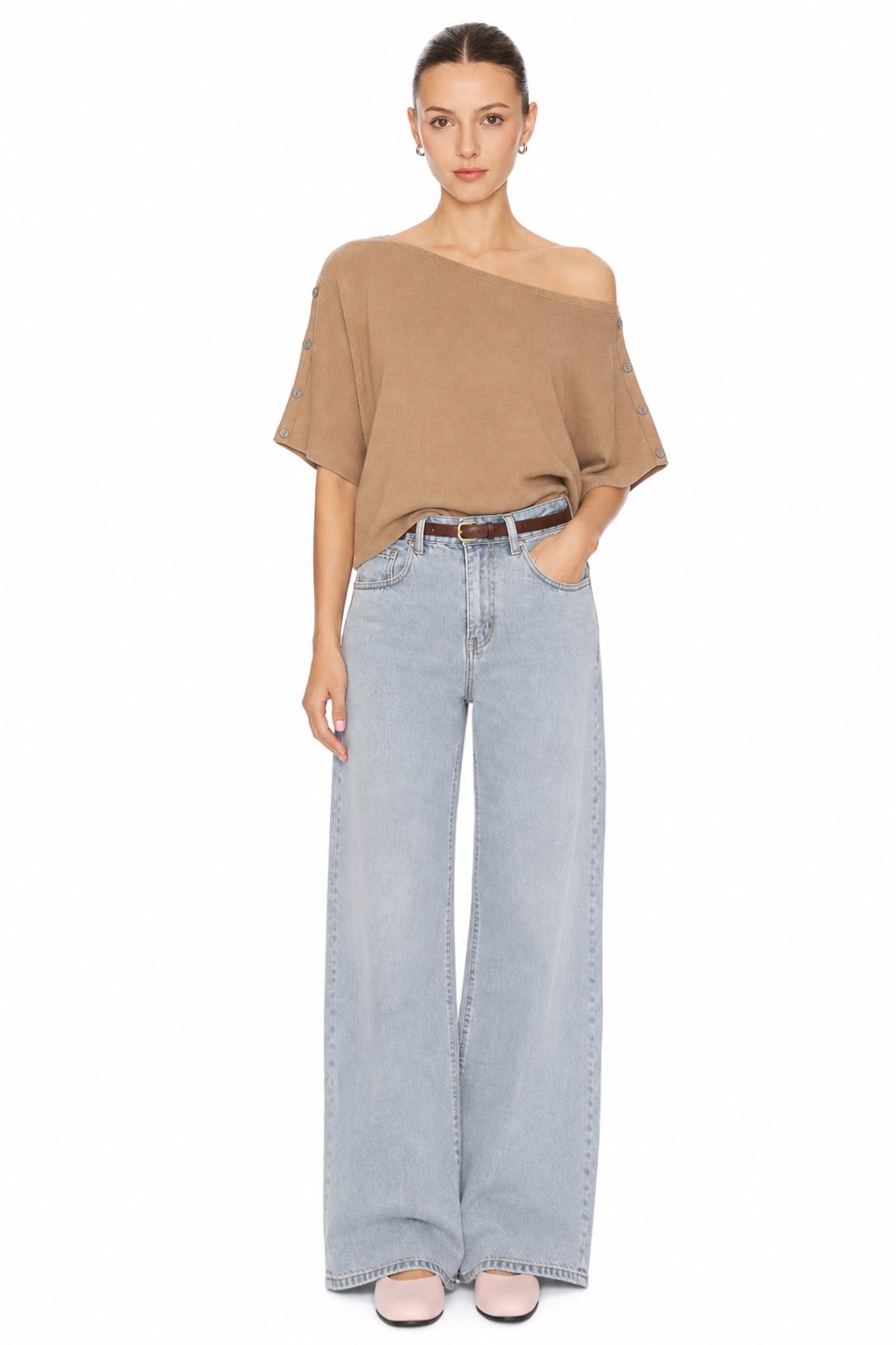 Sunzel Womens Knit Coat Off Shoulder Cape Sleeve Cropped Sweater Top Button Detail Casual Fall Winter Pullover Outerwear