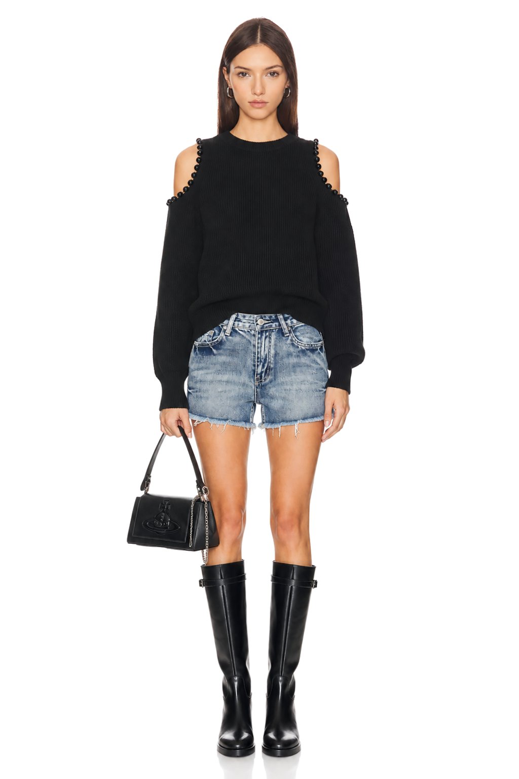 Sunzel Womens Cropped Sweater Coat Cold Shoulder Knit Top Pearl Trim Long Sleeve Crew Neck Fall Winter Going Out Outfit