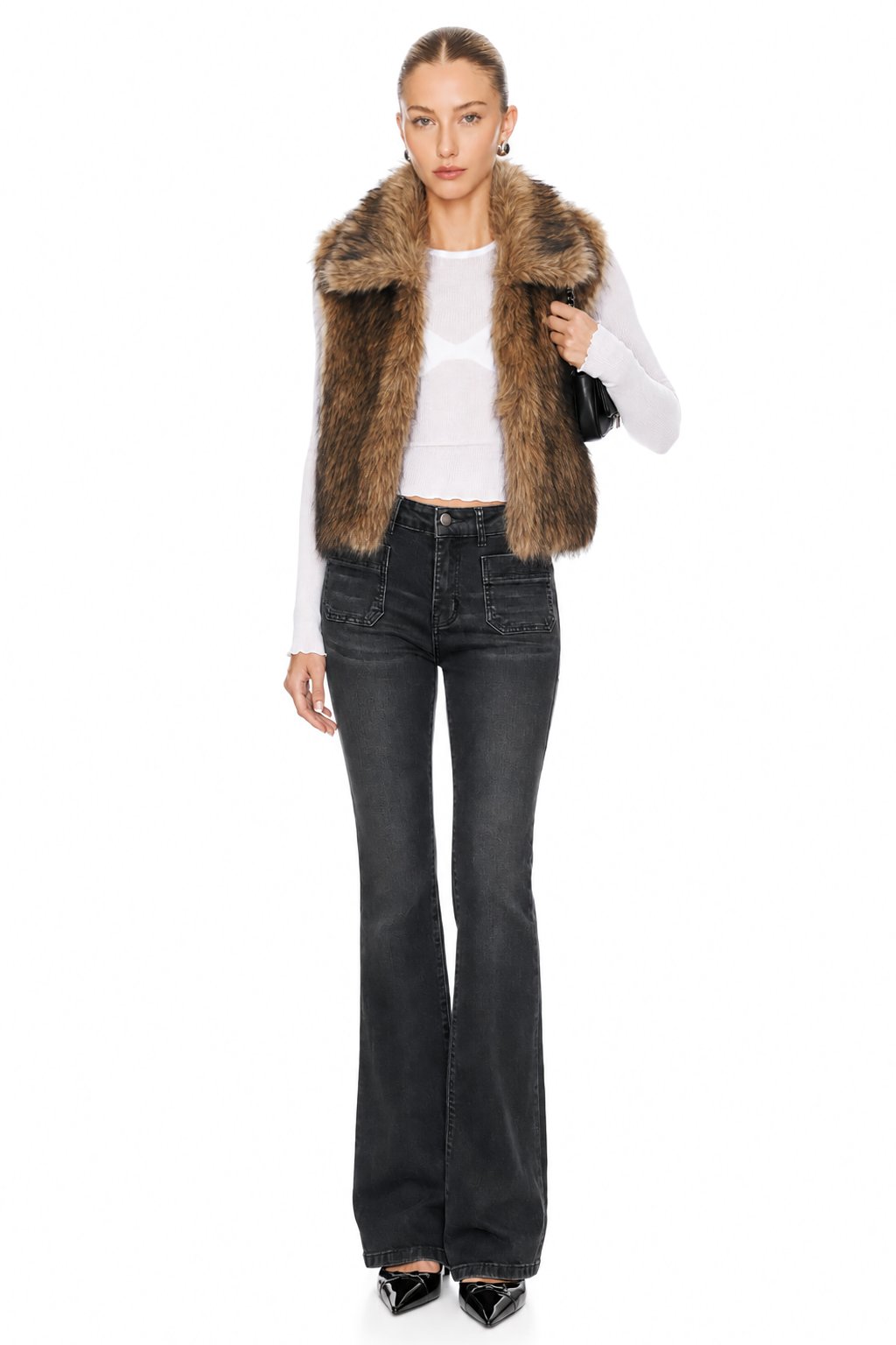 Sunzel Womens Faux Fur Vest Sleeveless Open Front Jacket Soft Plush Smoothing Winter Going Out Layering Coat with Pockets