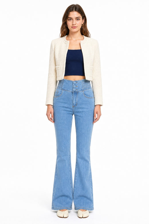Sunzel Womens Elastic Waist Flare Jeans High Waisted Denim Pants Butt Lifting Pocket Smoothing Slim Stretch Jeans