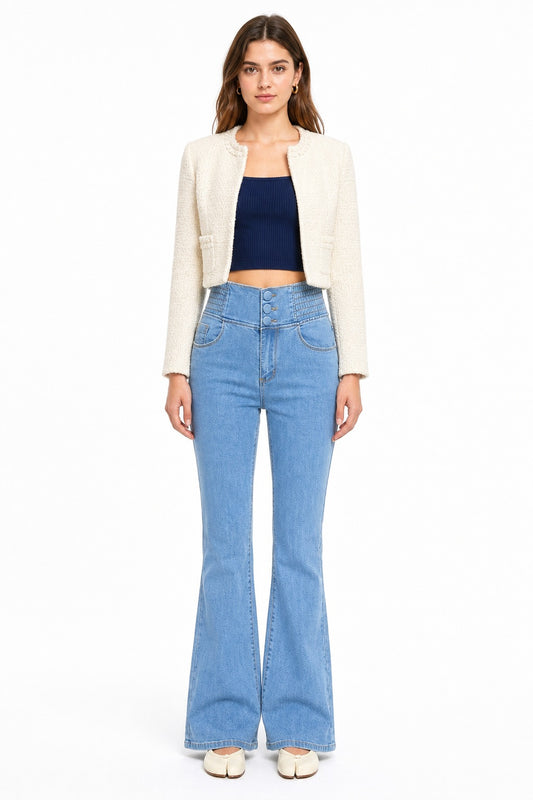 Sunzel Womens Elastic Waist Flare Jeans High Waisted Denim Pants Butt Lifting Pocket Smoothing Slim Stretch Jeans