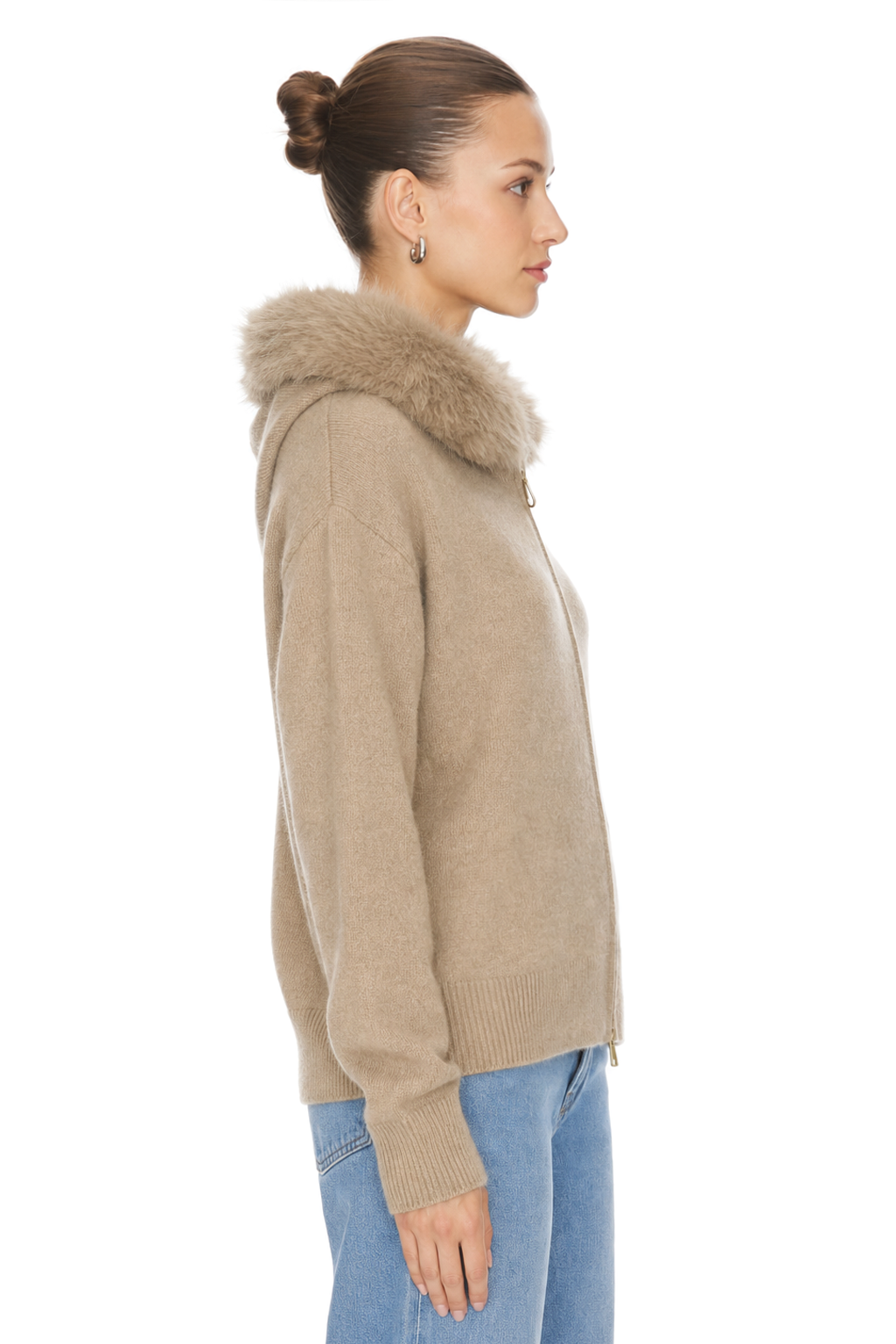 Sunzel WARM STYLISH KNIT COAT FOR WOMEN Faux Fur Collar Long Sleeve Zipper Cardigan Breathable Like Cotton Wrinkle-Resistant Perfect for Fall Winter Layering