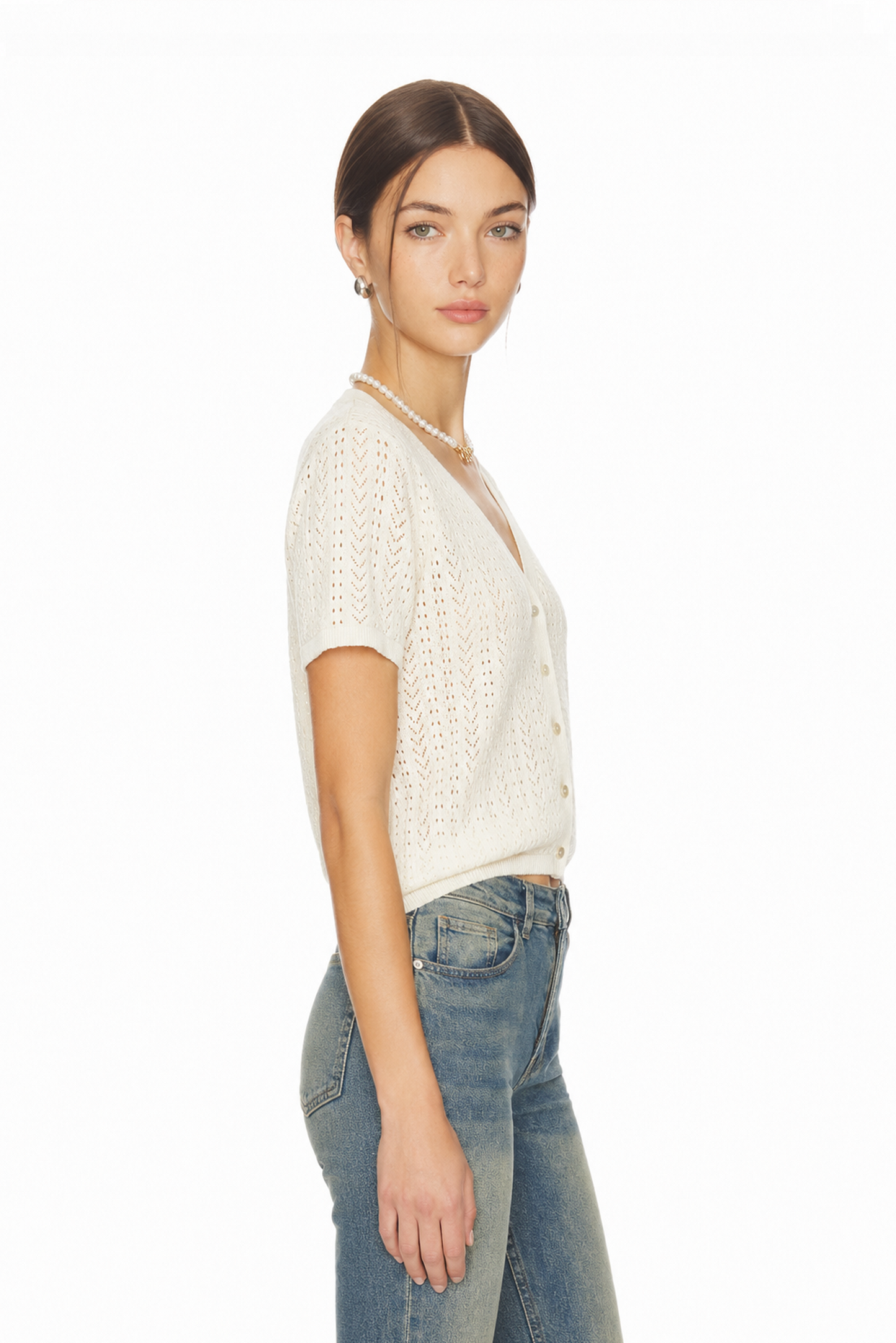 Sunzel Womens Short Sleeve Knit Cardigan Openwork Button Down Summer Sweater Top Lightweight V Neck