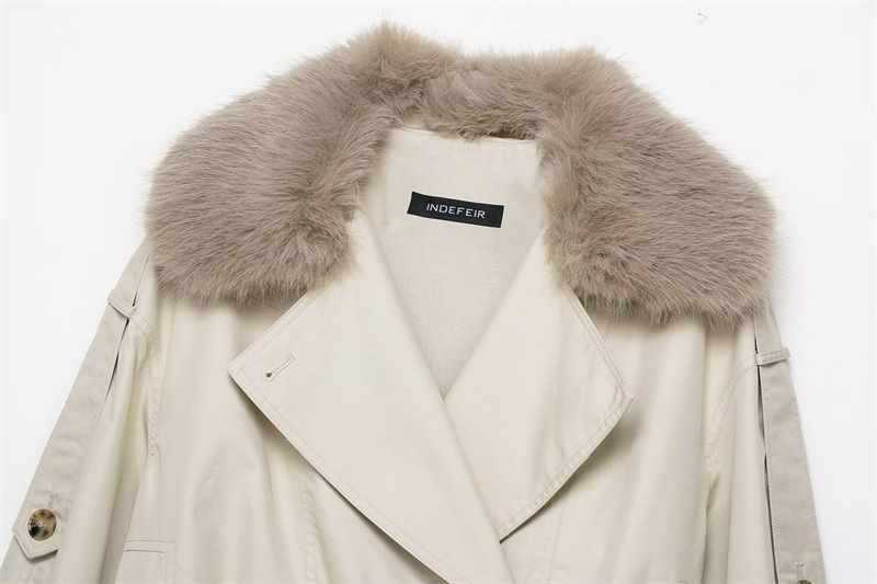 Sunzel Womens Short Trench Coat, Beige Stand Collar Belted Fall Outerwear, Button Front Long Sleeve Dress Coat No Pockets