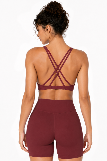 Sunzel Women's V-Neck Twist Sports Bra Low Impact with Removable Pads Cross Backless Straps Going Out Casual Padded Bralette
