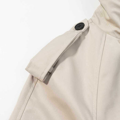 Sunzel Womens Short Trench Coat, Beige Stand Collar Belted Fall Outerwear, Button Front Long Sleeve Dress Coat No Pockets