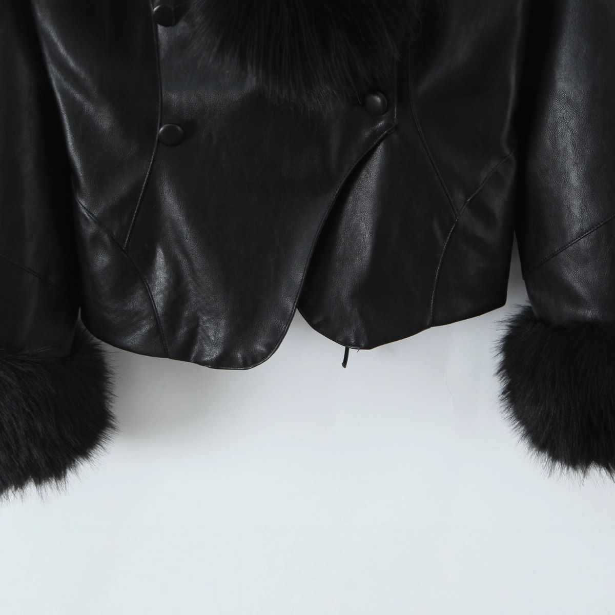 Sunzel Women's Faux Leather Jacket with Faux Fur Collar Cuffs, Long Sleeve Corset Lace-Up Back Cropped Moto Coat