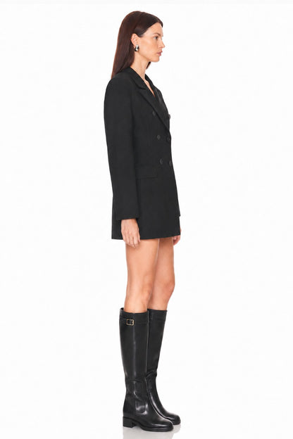 Sunzel Womens Black Blazer Dress Double Breasted Long Sleeve Lapel Slim Fit Longline Jacket with Pockets
