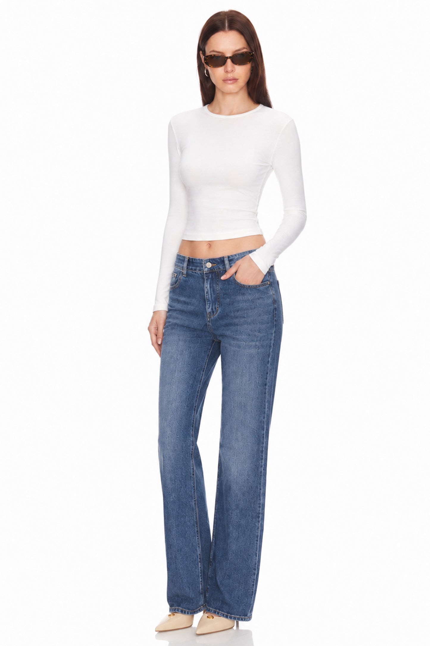 Sunzel Women's Mid Rise Wide Leg Jeans Denim Pants, Clean Wash Loose Straight Leg Jeans with Pockets, Casual Vintage Full Length Jeans