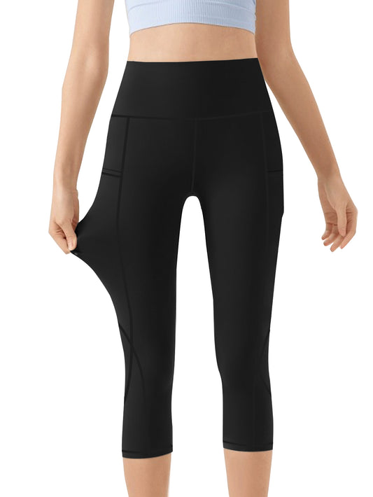 Plus Size Yoga Pants with Pockets High Waist Tummy Control 0XL-5XL Women's Workout Capris