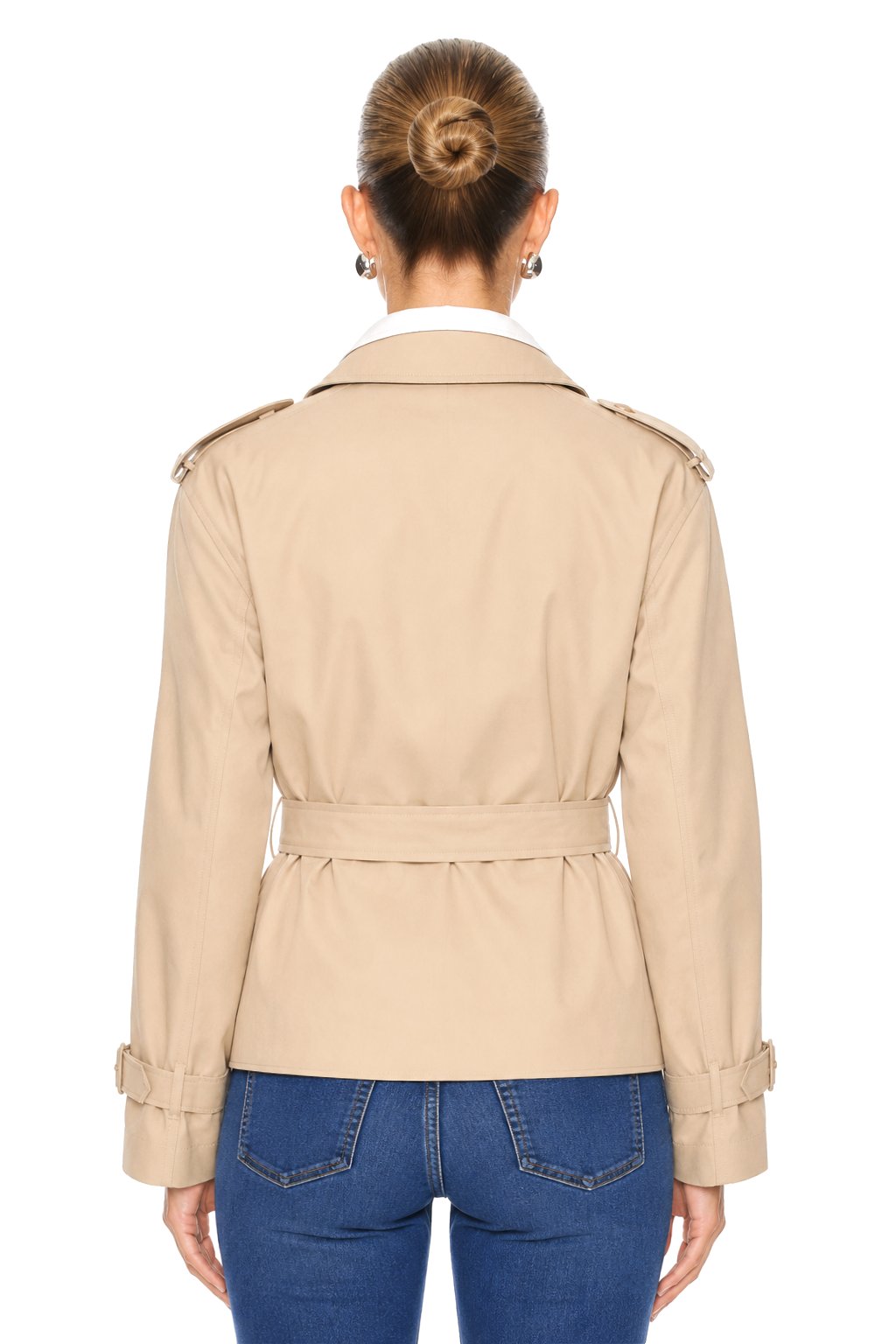 Sunzel Womens Beige Short Trench Coat Belted Lapel Button Front Fall Jacket with Pockets