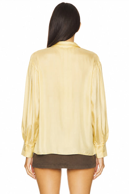 Sunzel Womens Satin Tie Neck Blouse Long Sleeve V Neck Silky Dressy Office Top Loose Elegant Shirt