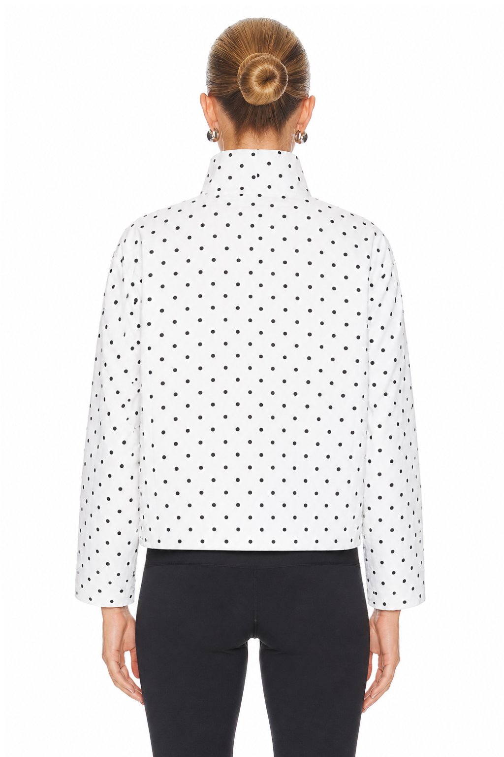 Sunzel Womens Polka Dot Jacket White Stand Collar Drawstring Hem, Lightweight Short Spring Fall Outerwear Long Sleeve Casual Coat