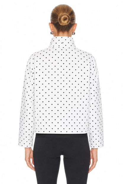 Sunzel Womens Polka Dot Jacket White Stand Collar Drawstring Hem, Lightweight Short Spring Fall Outerwear Long Sleeve Casual Coat