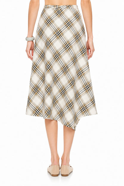 Sunzel Women's Plaid Midi Skirt High Waisted A Line Skirt, Asymmetrical Wrap Front Flowy Fall Casual Going Out Skirt