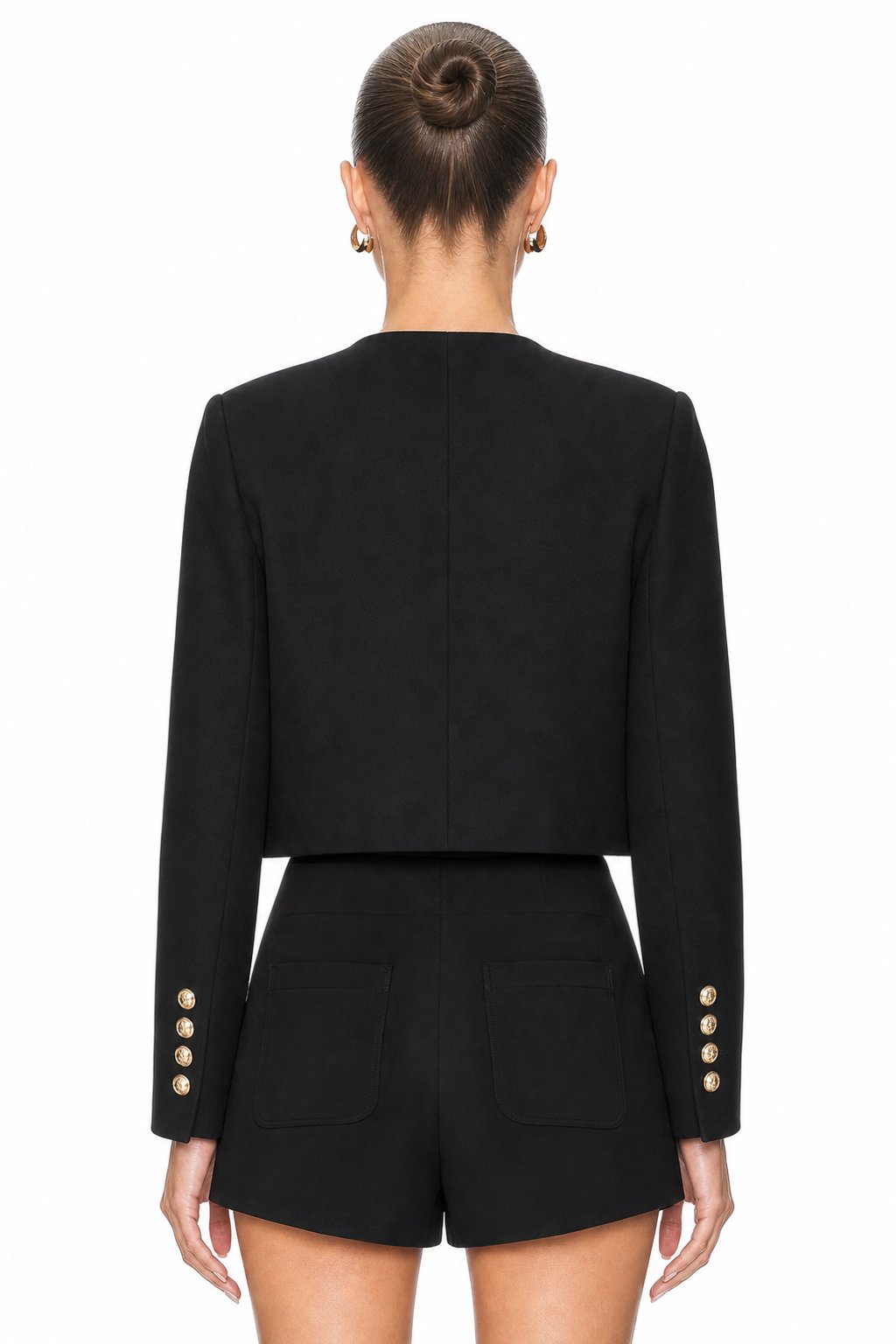 Sunzel Womens Cropped Military Jacket Black Collarless Blazer Gold Button Fall Dress Coat