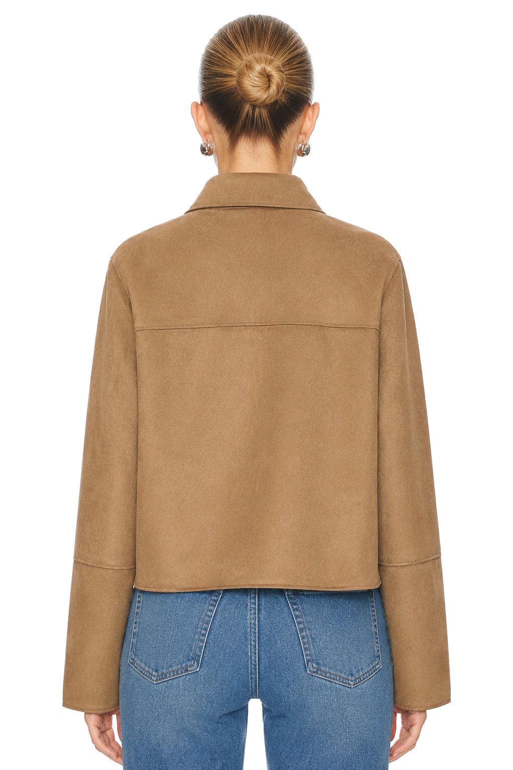Sunzel Womens Faux Suede Jacket Cropped Button Front Fall Coat, Camel Lapel Short Dressy Casual Outerwear with Flap Pockets