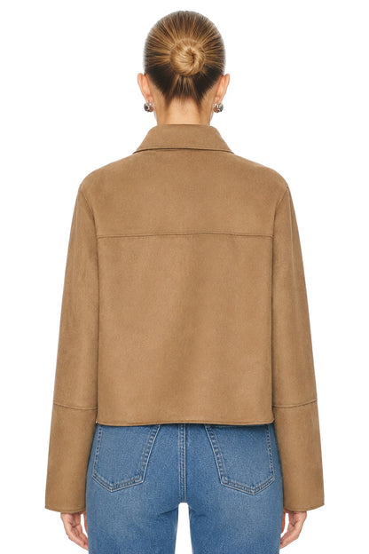 Sunzel Womens Faux Suede Jacket Cropped Button Front Fall Coat, Camel Lapel Short Dressy Casual Outerwear with Flap Pockets