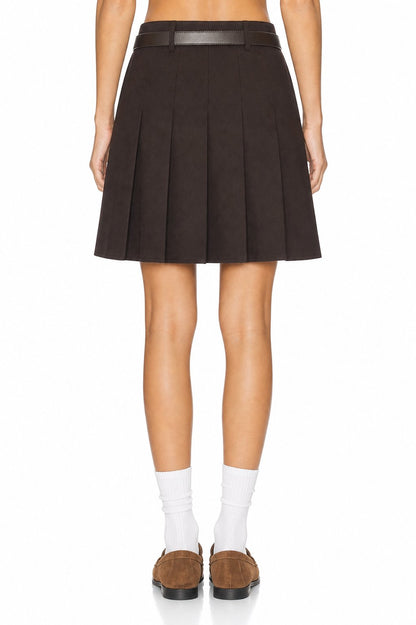 Sunzel Women's Belted Pleated Mini Skirt A Line Skirt, Brown Preppy Y2K School Girl Casual Going Out Skirt