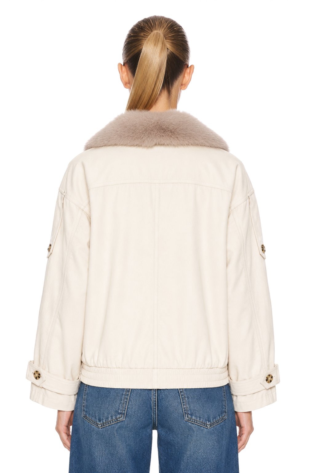 Sunzel Womens Faux Fur Collar Short Jacket Beige Double Breasted Cropped Coat Long Sleeve Fall Outerwear with Pockets