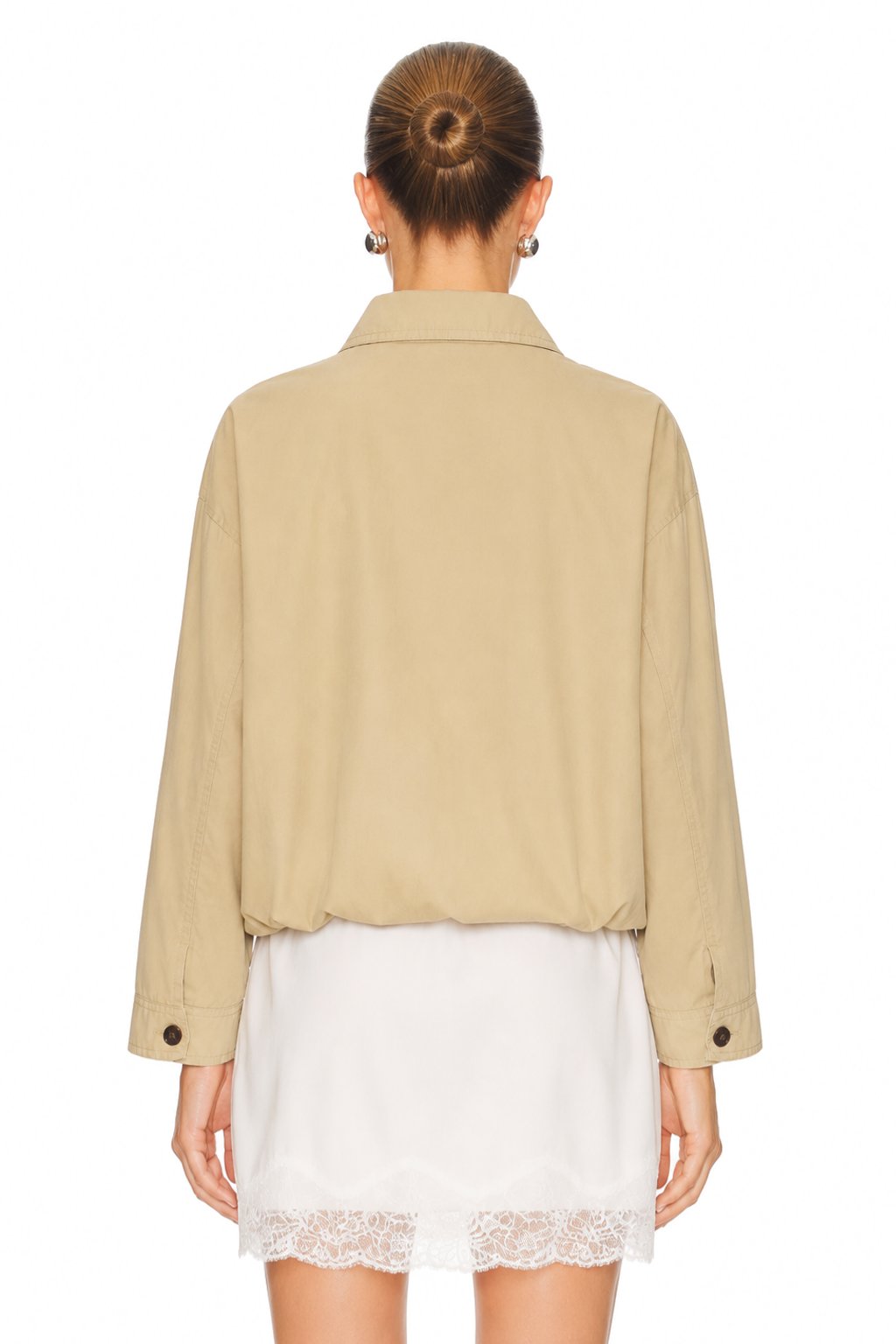 Sunzel Womens Button Down Jacket Beige Khaki Short Fall Coat, Collared Lightweight Casual Outerwear Long Sleeve with Side Pockets