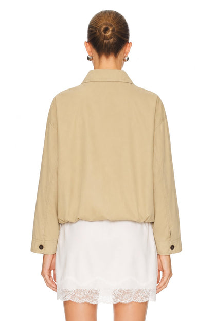 Sunzel Womens Button Down Jacket Beige Khaki Short Fall Coat, Collared Lightweight Casual Outerwear Long Sleeve with Side Pockets