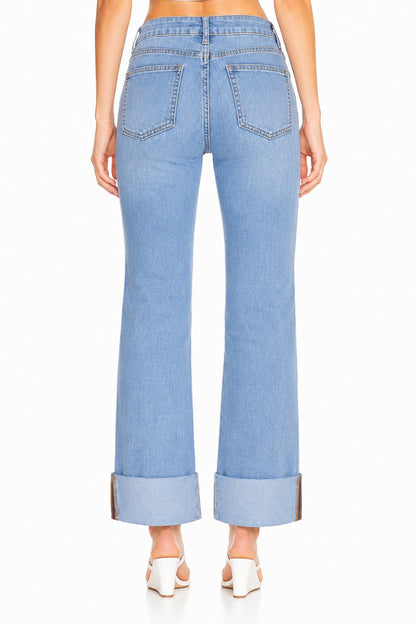 Sunzel Womens Cuffed Straight Leg Jeans High Waisted Distressed Denim Pants, Rolled Hem Casual Jean Pants with Pockets